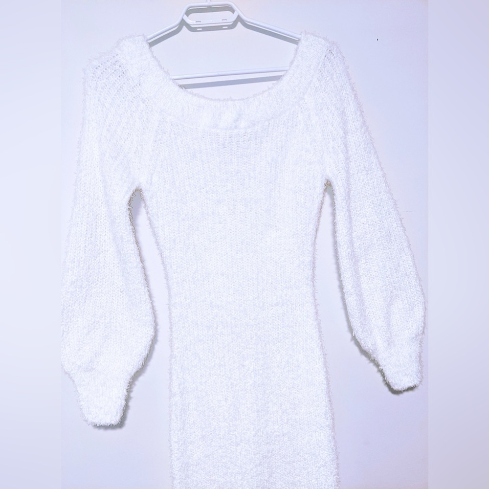 White fuzzy sweater dress